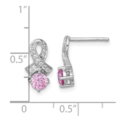 Sterlingsilber Rhodiniert Poliert Rosa & Weiß Zirkonia Bewusstsein Schleife Ohrstecker