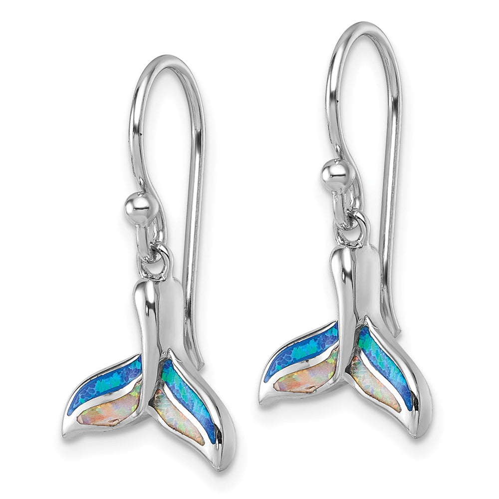 Sterlingsilber Rhodiniert Erzeugt Opal Wal Schwanz Ohrhänger