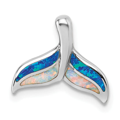 Sterlingsilber Rhodiniert Erzeugt Opal Wal Schwanz Kette Anhänger