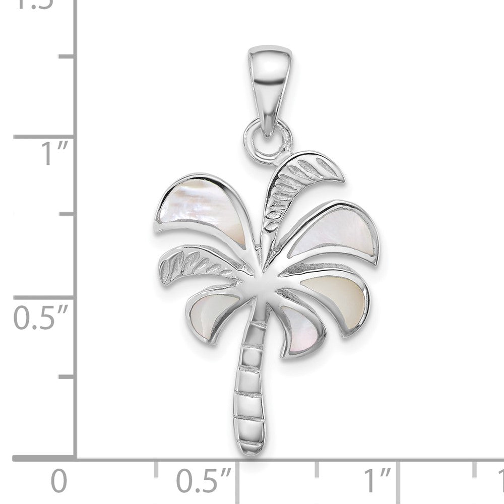 Sterlingsilber Rhodiniert Poliert Perlmutt Palme Baum Anhänger