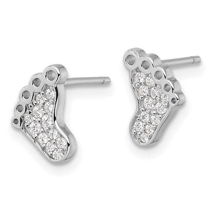 Sterlingsilber Rhodiniert Poliert Zirkonia Footprints Ohrstecker