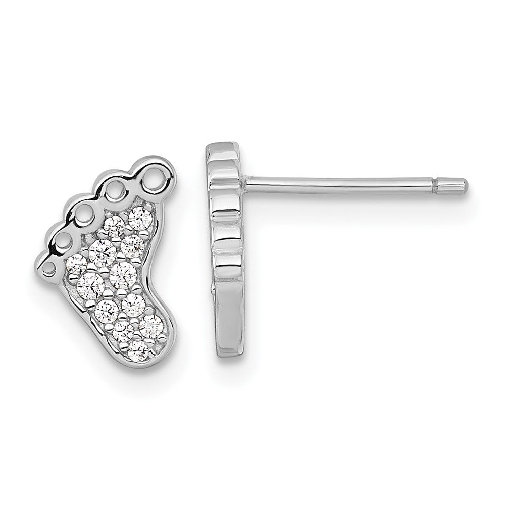 Sterlingsilber Rhodiniert Poliert Zirkonia Footprints Ohrstecker