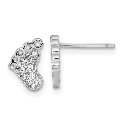 Sterlingsilber Rhodiniert Poliert Zirkonia Footprints Ohrstecker