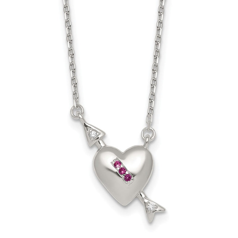 Sterlingsilber Rosa und Weiß Zirkonia Herz und Pfeil mit 2 Zoll Verlängerung Halskette