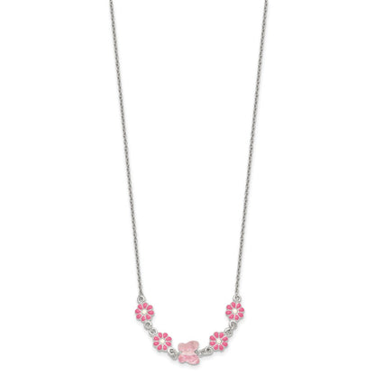 Sterlingsilber Glas Schmetterling und Emailliert Blumen Kinder Halskette