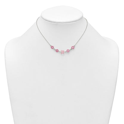 Sterlingsilber Glas Schmetterling und Emailliert Blumen Kinder Halskette