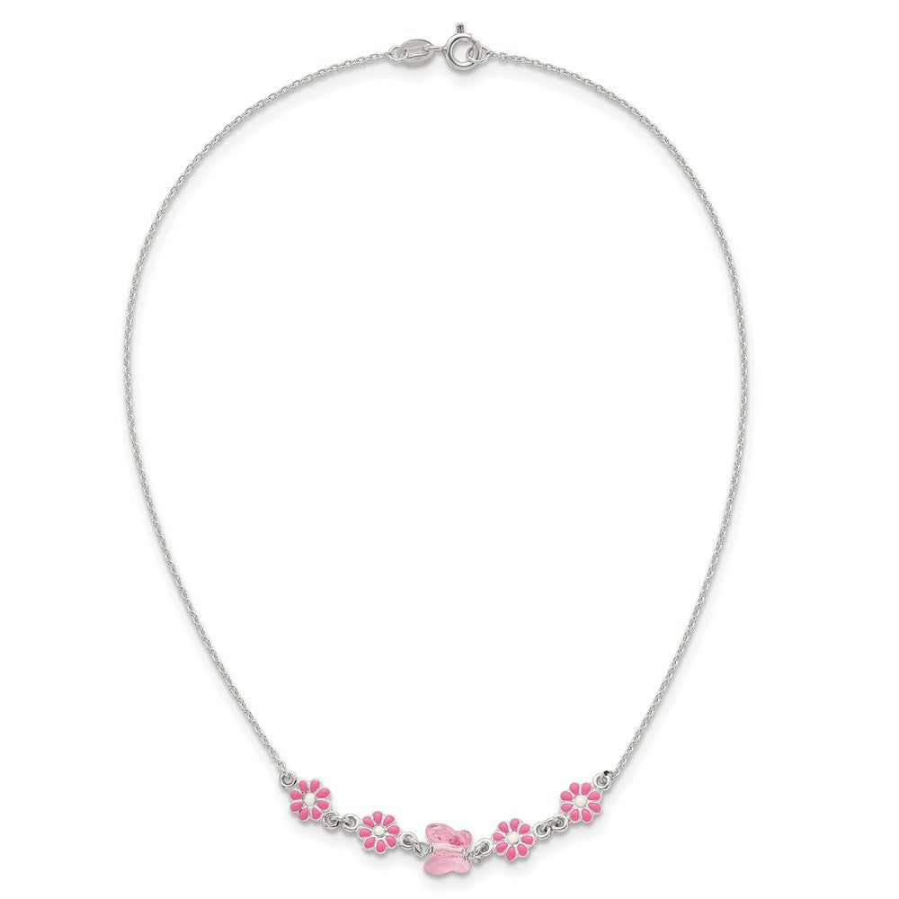 Sterlingsilber Glas Schmetterling und Emailliert Blumen Kinder Halskette