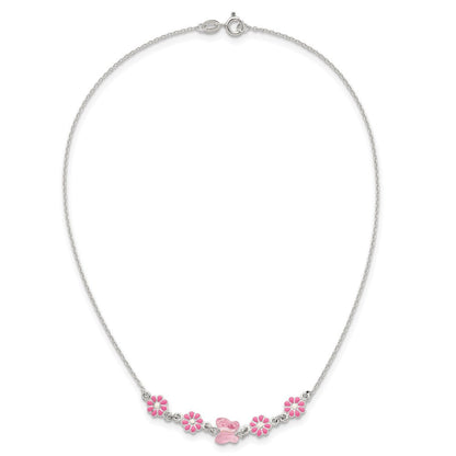 Sterlingsilber Glas Schmetterling und Emailliert Blumen Kinder Halskette