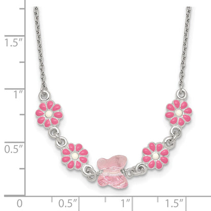 Sterlingsilber Glas Schmetterling und Emailliert Blumen Kinder Halskette