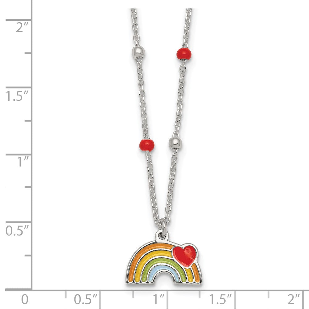 Sterlingsilber Gekugelt Emailliert Herz Regenbogen Kinder Halskette