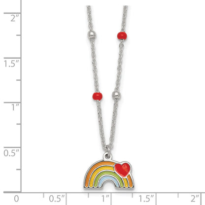 Sterlingsilber Gekugelt Emailliert Herz Regenbogen Kinder Halskette