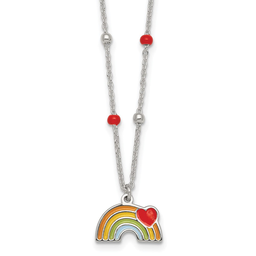 Sterlingsilber Gekugelt Emailliert Herz Regenbogen Kinder Halskette