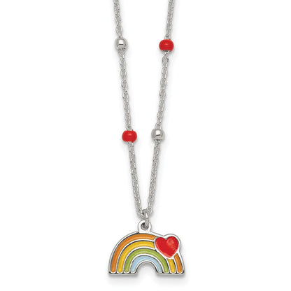 Sterlingsilber Gekugelt Emailliert Herz Regenbogen Kinder Halskette
