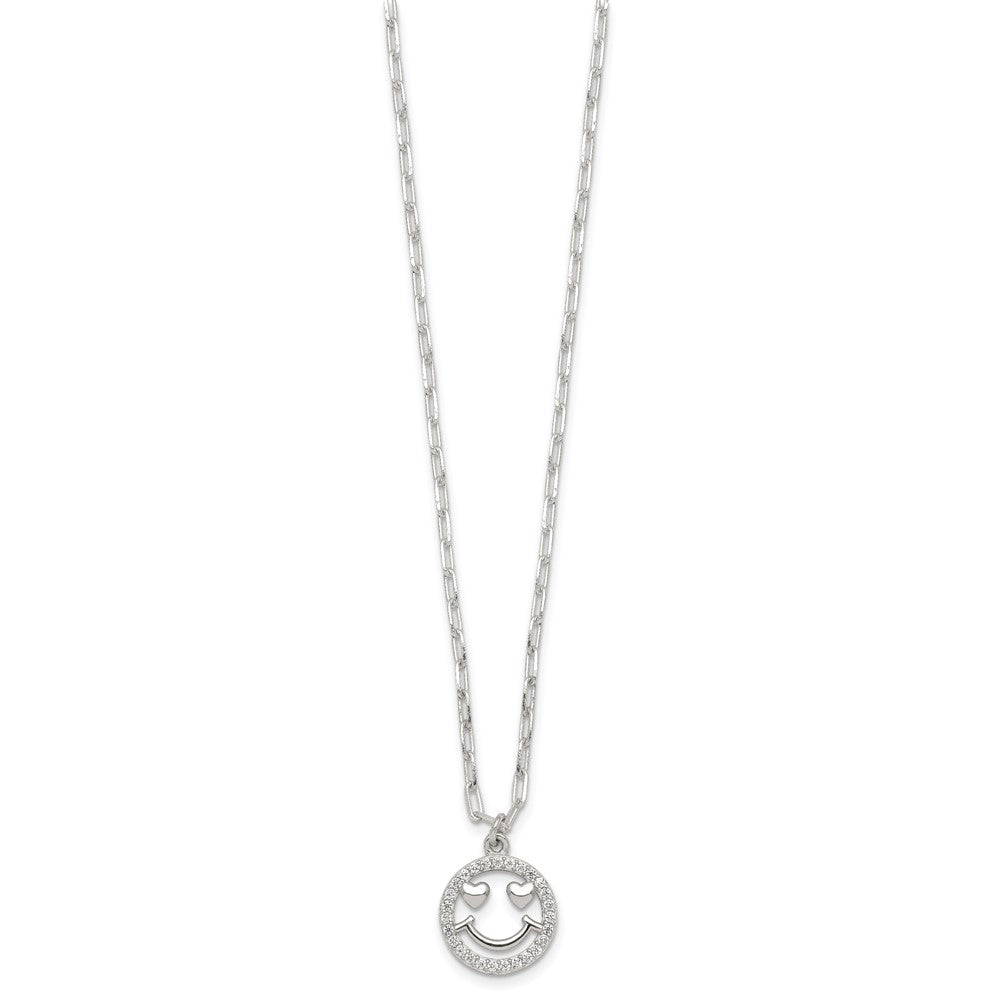 Sterlingsilber Poliert Zirkonia Herz Eyes Smiley Face Halskette