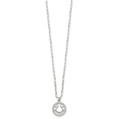 Sterlingsilber Poliert Zirkonia Herz Eyes Smiley Face Halskette