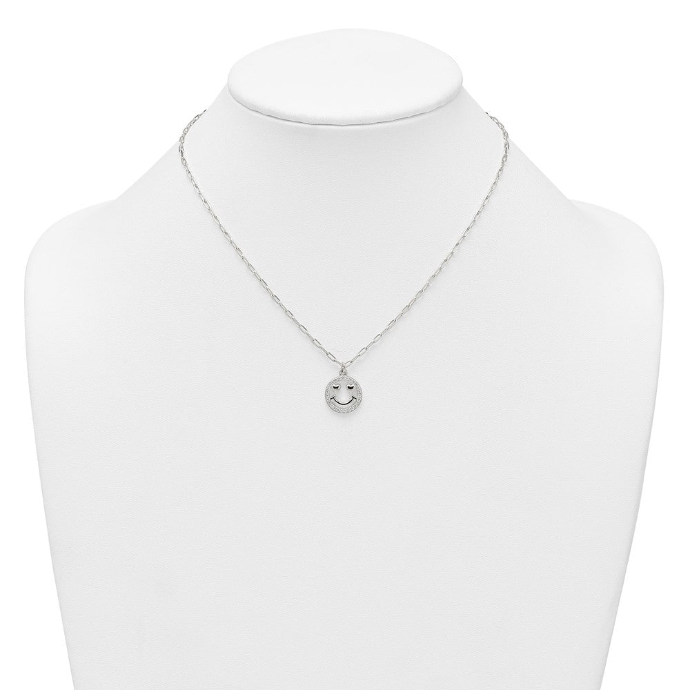 Sterlingsilber Poliert Zirkonia Herz Eyes Smiley Face Halskette