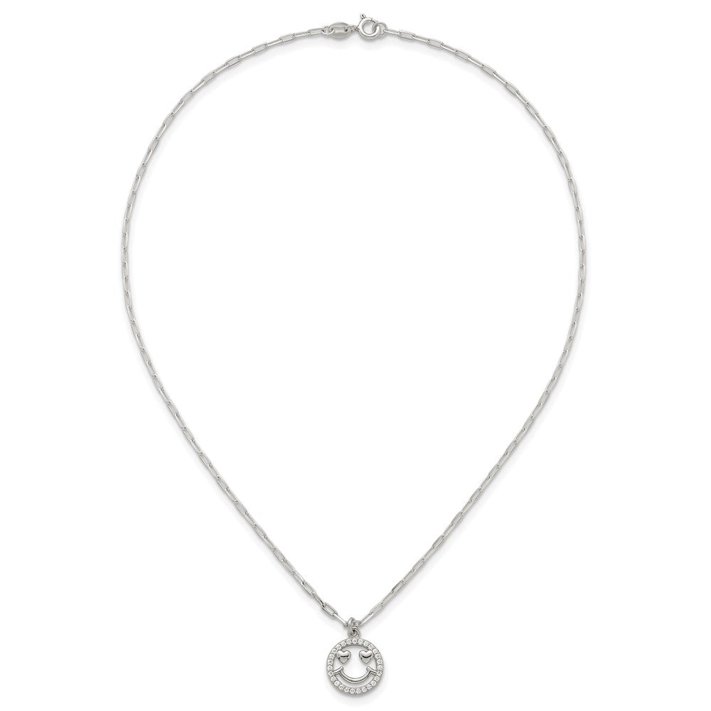 Sterlingsilber Poliert Zirkonia Herz Eyes Smiley Face Halskette