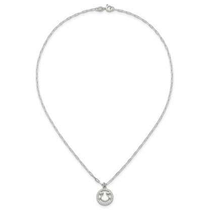 Sterlingsilber Poliert Zirkonia Herz Eyes Smiley Face Halskette