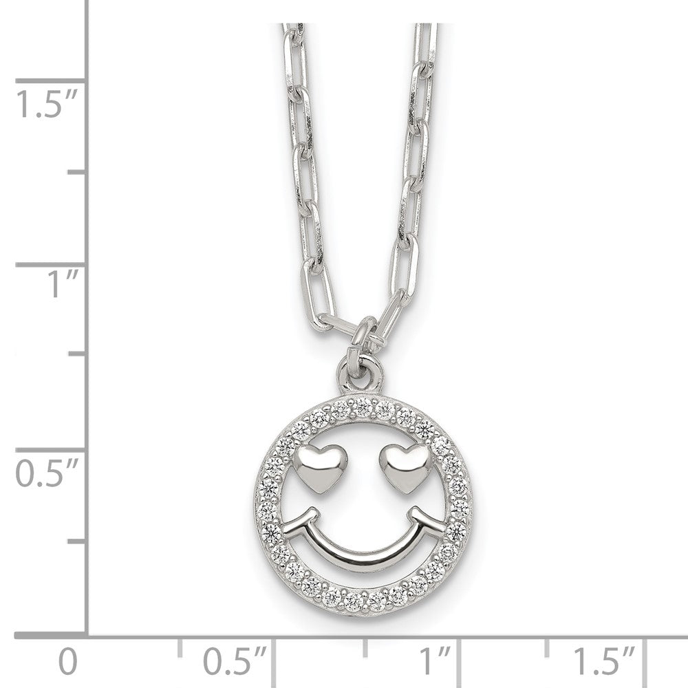 Sterlingsilber Poliert Zirkonia Herz Eyes Smiley Face Halskette