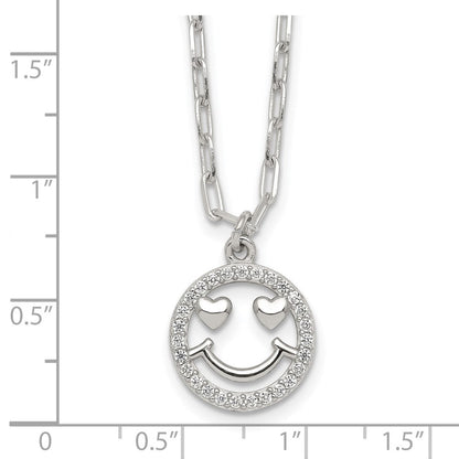 Sterlingsilber Poliert Zirkonia Herz Eyes Smiley Face Halskette