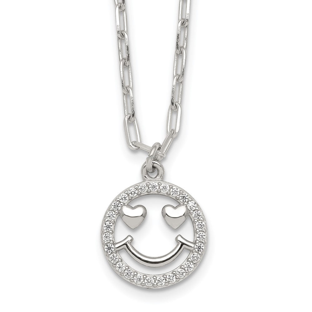Sterlingsilber Poliert Zirkonia Herz Eyes Smiley Face Halskette