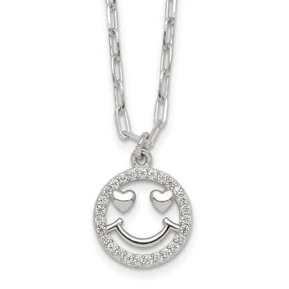 Sterlingsilber Poliert Zirkonia Herz Eyes Smiley Face Halskette