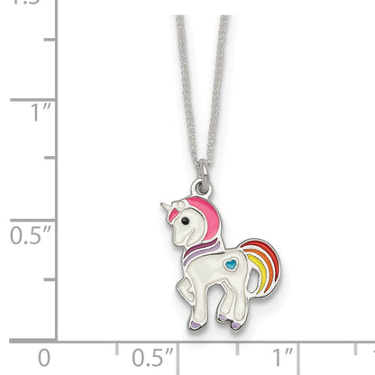 Sterlingsilber Poliert Emailliert Einhorn Kinder Halskette