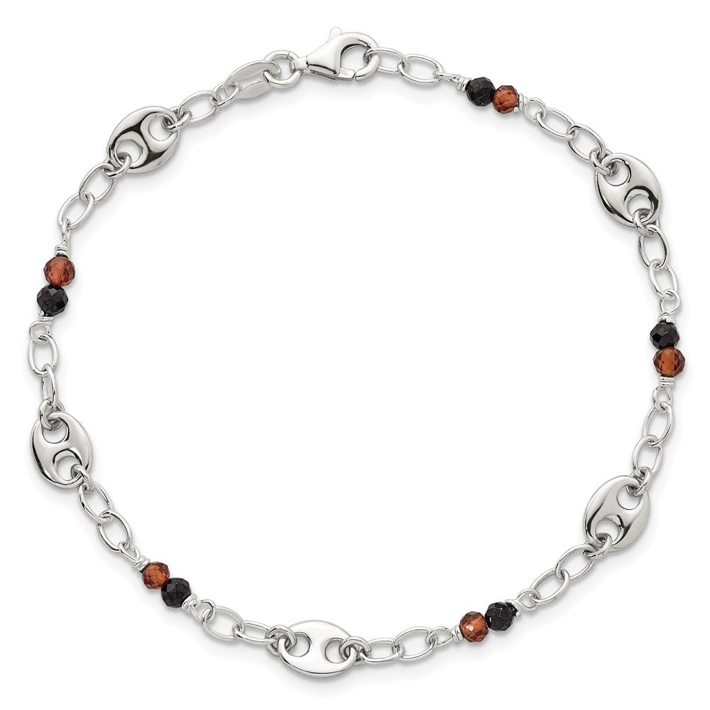 Sterlingsilber Poliert Granat und Spinell Gewölbt Marine Glieder Armband