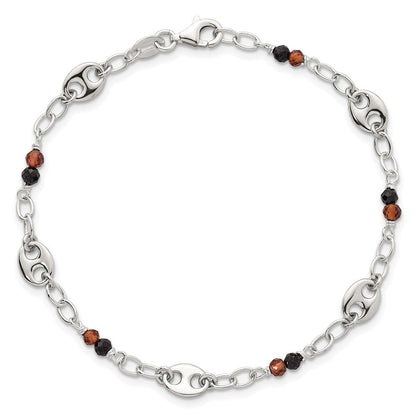 Sterlingsilber Poliert Granat und Spinell Gewölbt Marine Glieder Armband