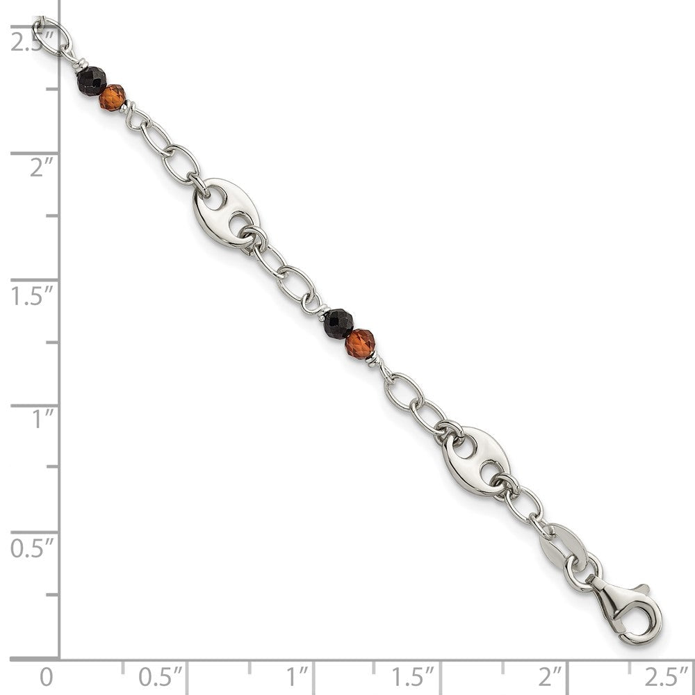 Sterlingsilber Poliert Granat und Spinell Gewölbt Marine Glieder Armband
