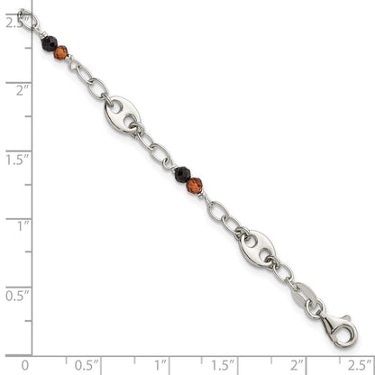 Sterlingsilber Poliert Granat und Spinell Gewölbt Marine Glieder Armband