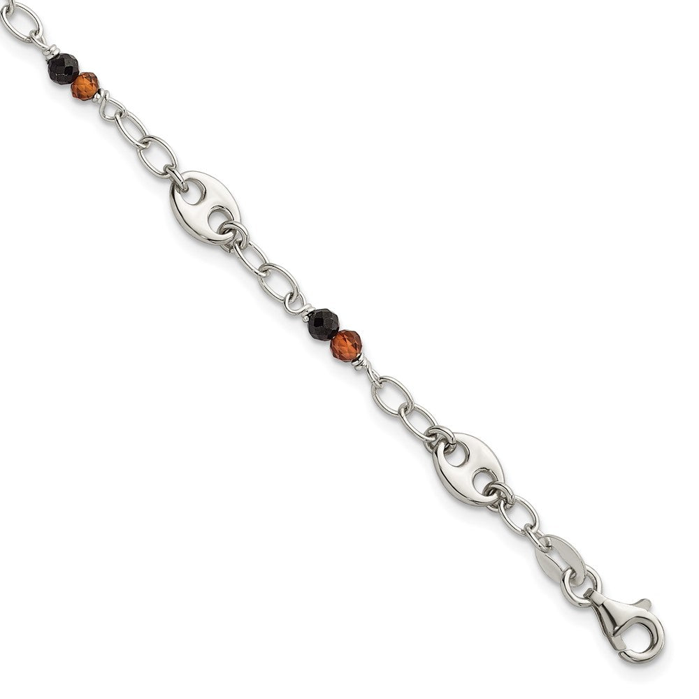 Sterlingsilber Poliert Granat und Spinell Gewölbt Marine Glieder Armband