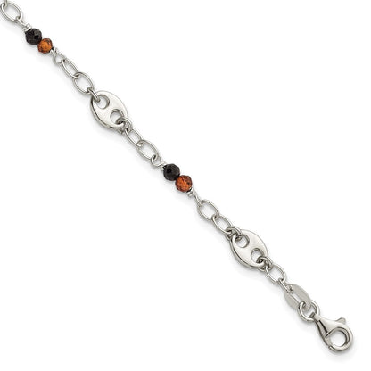 Sterlingsilber Poliert Granat und Spinell Gewölbt Marine Glieder Armband