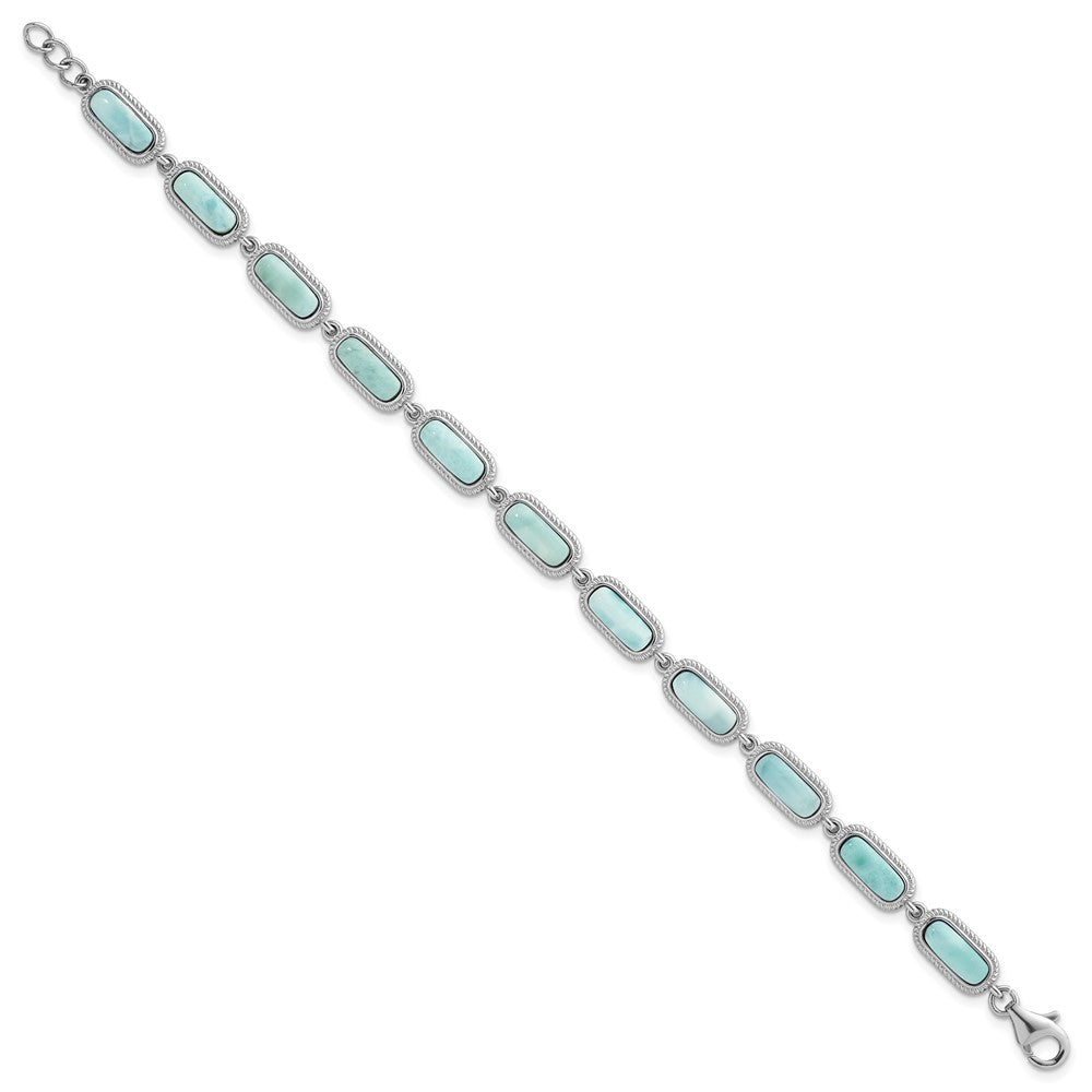 Sterlingsilber Rhodiniert Poliert Larimar 7.5 Zoll Mit.25 Zoll Verlängerung Armband