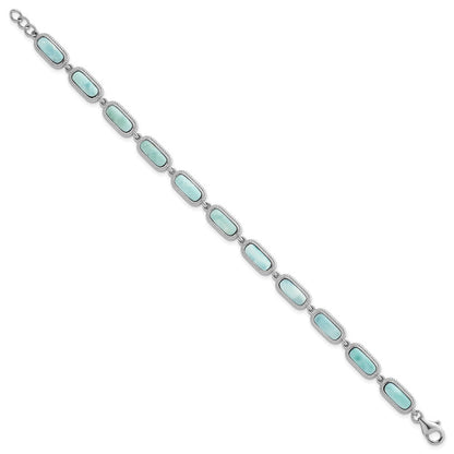 Sterlingsilber Rhodiniert Poliert Larimar 7.5 Zoll Mit.25 Zoll Verlängerung Armband