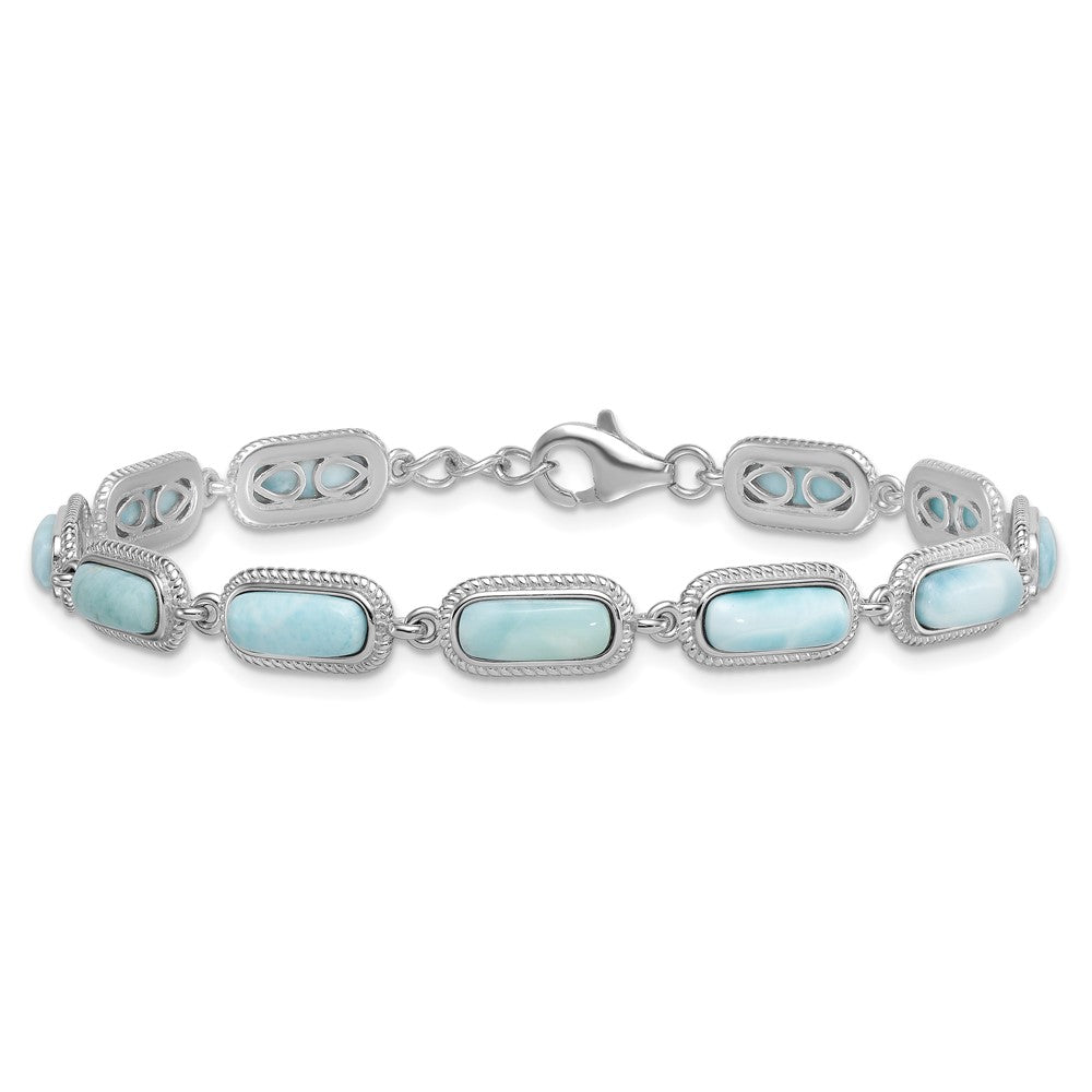 Sterlingsilber Rhodiniert Poliert Larimar 7.5 Zoll Mit.25 Zoll Verlängerung Armband