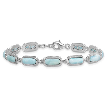 Sterlingsilber Rhodiniert Poliert Larimar 7.5 Zoll Mit.25 Zoll Verlängerung Armband