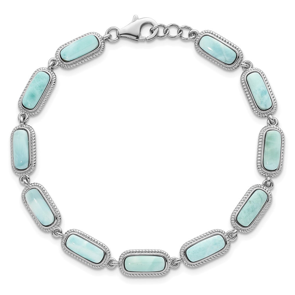 Sterlingsilber Rhodiniert Poliert Larimar 7.5 Zoll Mit.25 Zoll Verlängerung Armband