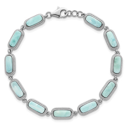 Sterlingsilber Rhodiniert Poliert Larimar 7.5 Zoll Mit.25 Zoll Verlängerung Armband
