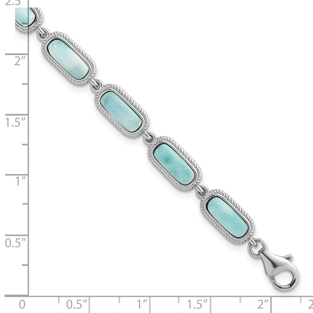 Sterlingsilber Rhodiniert Poliert Larimar 7.5 Zoll Mit.25 Zoll Verlängerung Armband