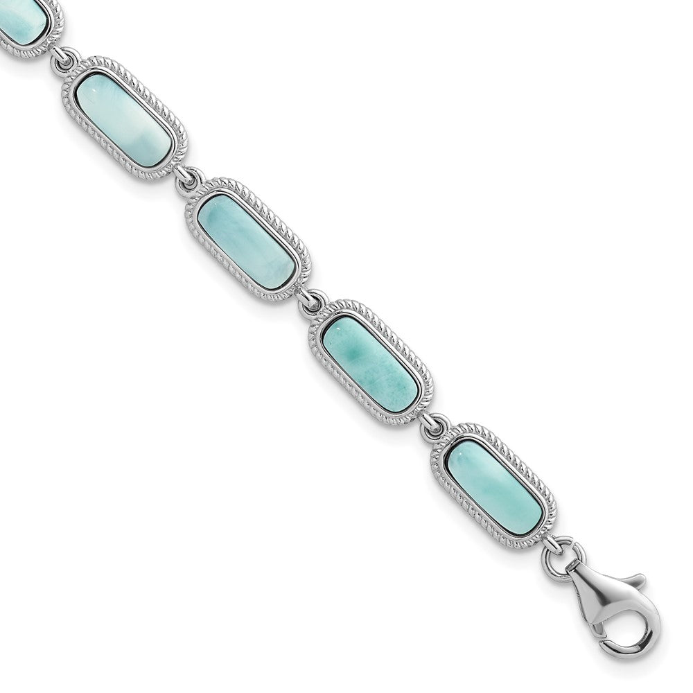 Sterlingsilber Rhodiniert Poliert Larimar 7.5 Zoll Mit.25 Zoll Verlängerung Armband