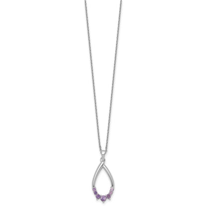 Sterlingsilber Rhodiniert Amethyst Tropfen 16 Zoll mit 2 Zoll Verlängerung Halskette
