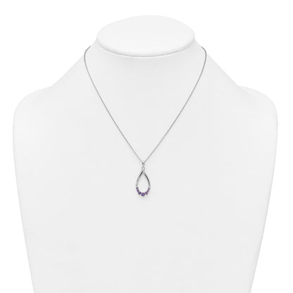 Sterlingsilber Rhodiniert Amethyst Tropfen 16 Zoll mit 2 Zoll Verlängerung Halskette