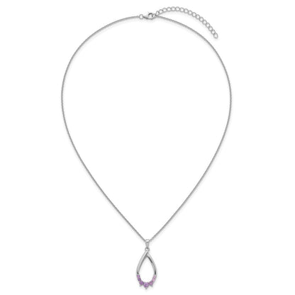 Sterlingsilber Rhodiniert Amethyst Tropfen 16 Zoll mit 2 Zoll Verlängerung Halskette