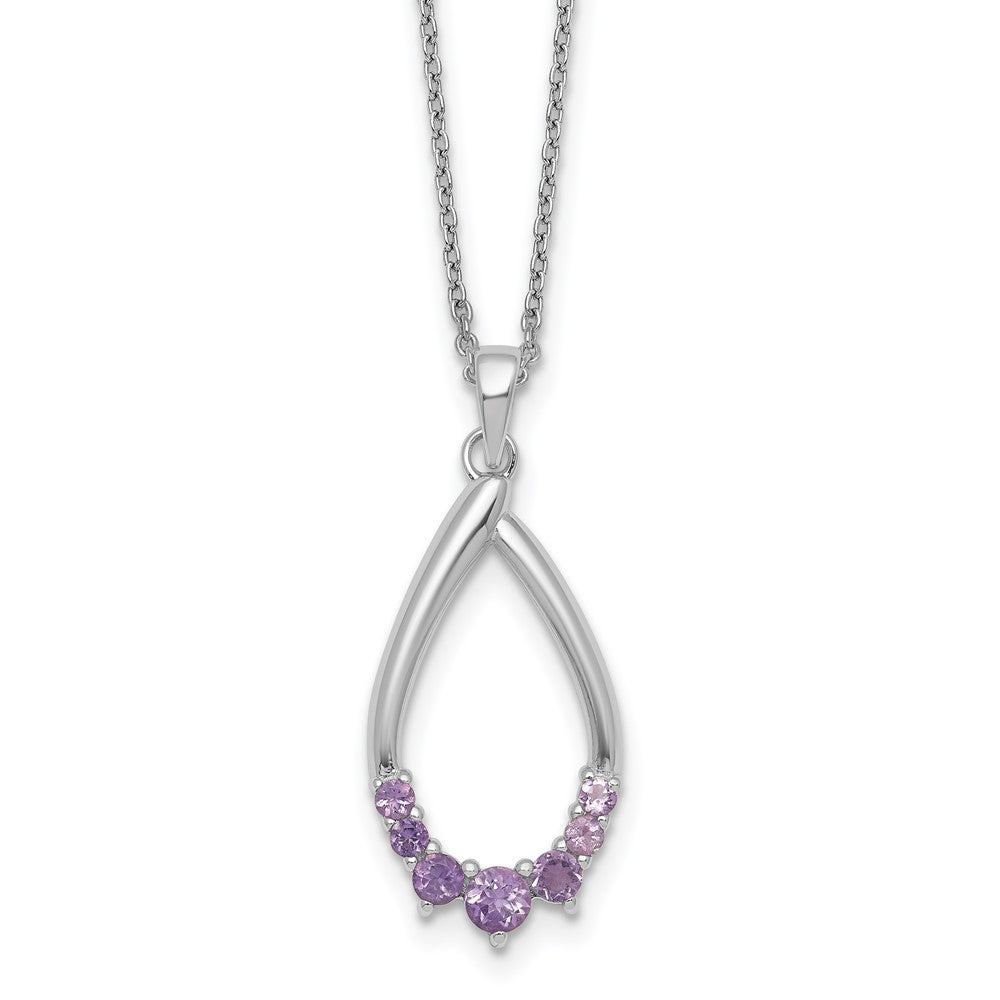 Sterlingsilber Rhodiniert Amethyst Tropfen 16 Zoll mit 2 Zoll Verlängerung Halskette