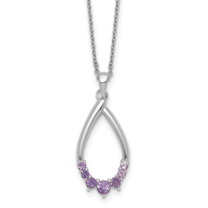 Sterlingsilber Rhodiniert Amethyst Tropfen 16 Zoll mit 2 Zoll Verlängerung Halskette