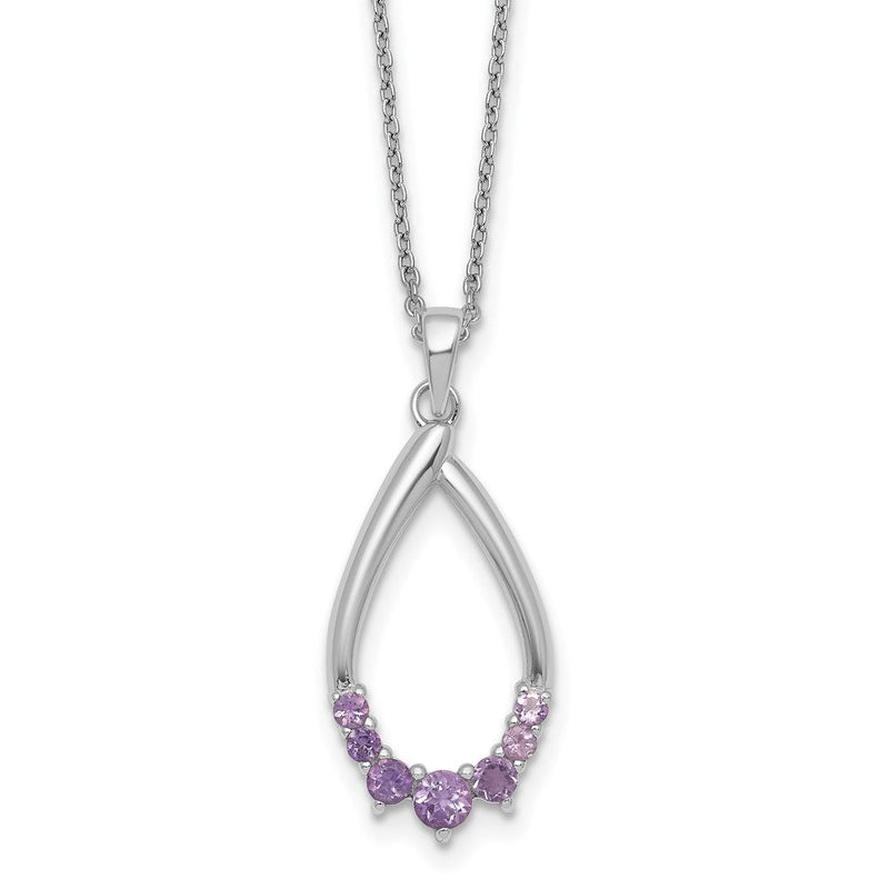 Sterlingsilber Rhodiniert Amethyst Tropfen 16 Zoll mit 2 Zoll Verlängerung Halskette