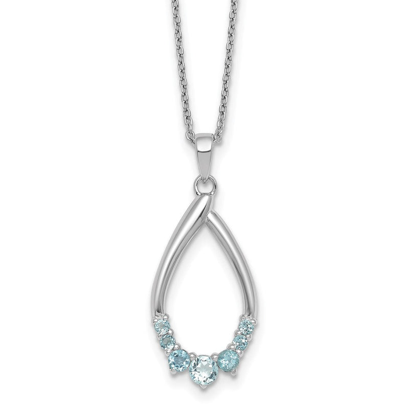 Sterlingsilber Rhodiniert Blautopas Tropfen 16 Zoll mit 2 Zoll Verlängerung Halskette