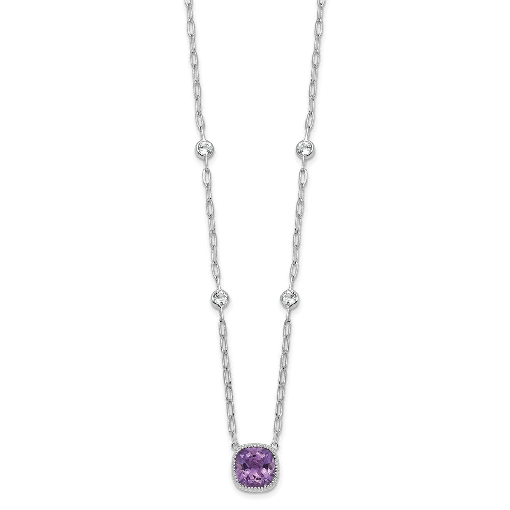 Sterlingsilber Rhodiniert-pl Poliert 1.80topaz 3.65amethyst mit 1.5 Zoll Verlängerung Halskette