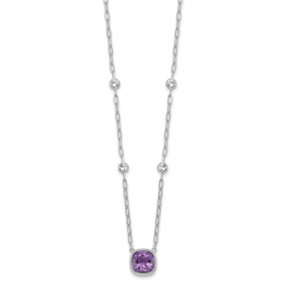Sterlingsilber Rhodiniert-pl Poliert 1.80topaz 3.65amethyst mit 1.5 Zoll Verlängerung Halskette